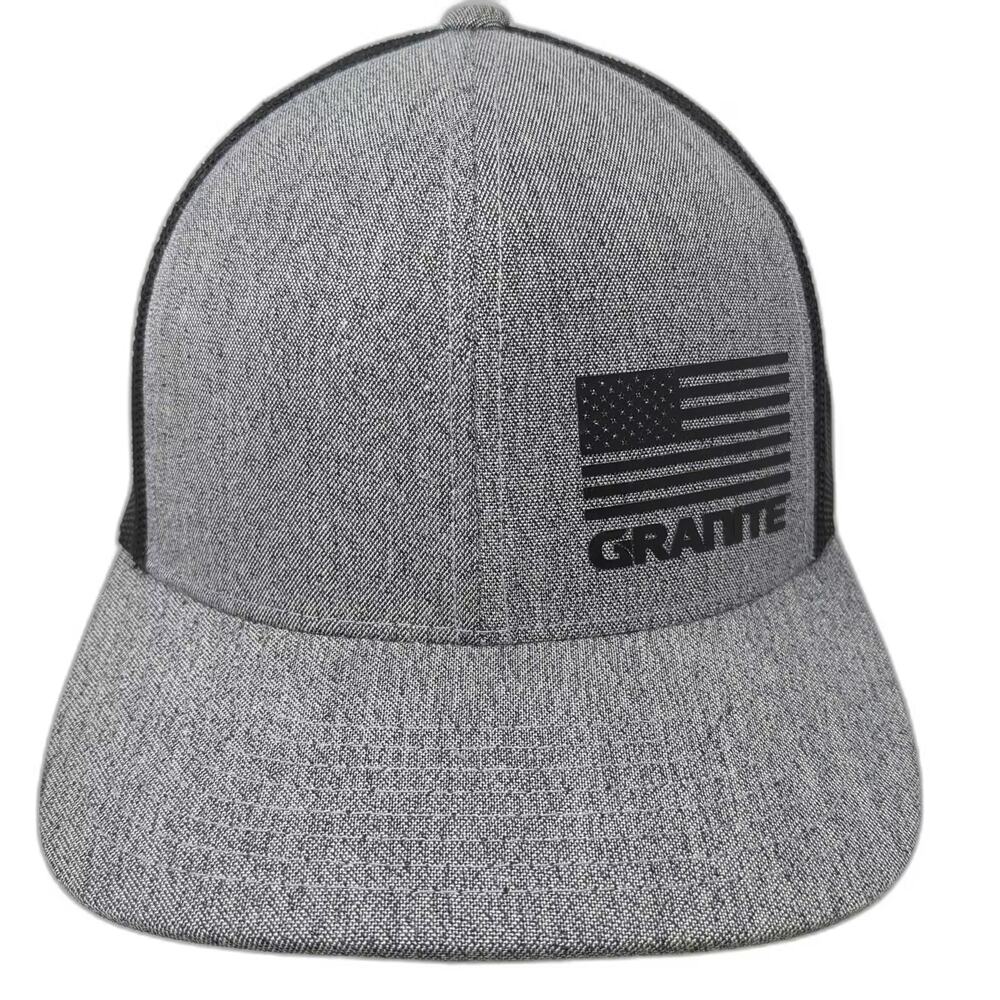 Pacific Headwear Trucker Hat Gray Black One Size American Flag Granite Mesh